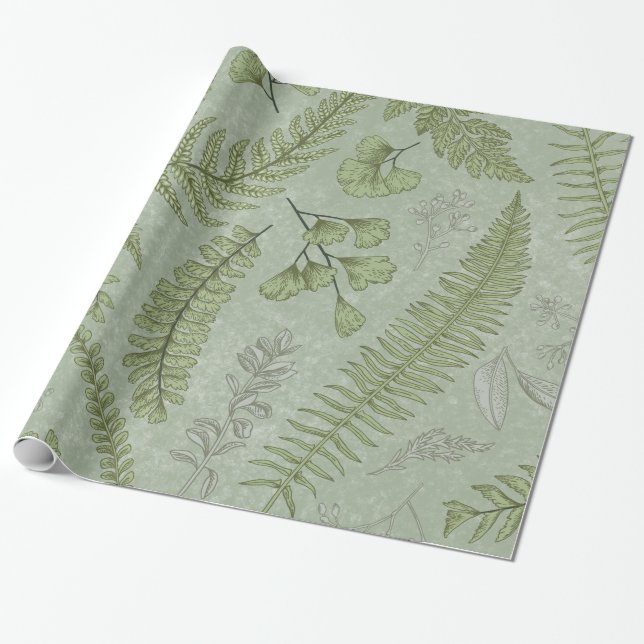 Papel De Presente Floral de Aquarela Verde Elegante (Desenrolado)