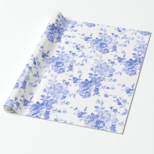 Papel De Presente Floral de Cor de Água Azul