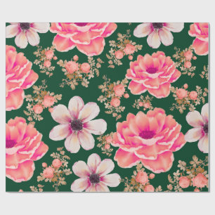 Papel De Presente Floral de Cor Vermelha Verde