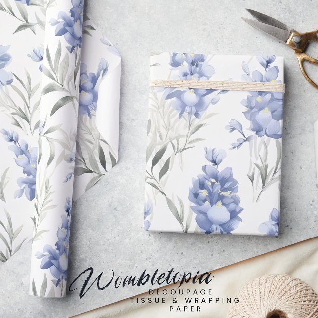 Papel De Presente Floral de Delfinium Azul Elegante (Criador carregado)