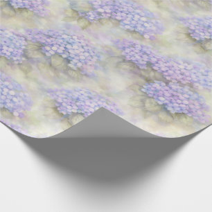 Papel de Presente Floral de Hortênsias   Azul e Li