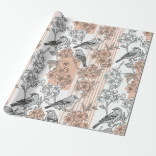 Papel De Presente Floral de Listra de Pêssego Elegante (1)