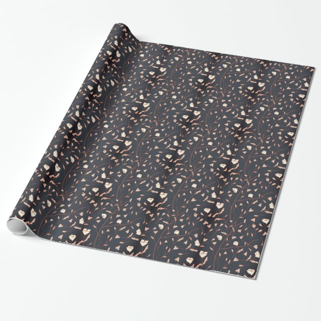 Papel De Presente Floral de Marinho personalizável (Desenrolado)