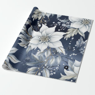 Papel De Presente Floral de Natal Azul