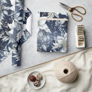 Papel De Presente Floral de Natal Azul
