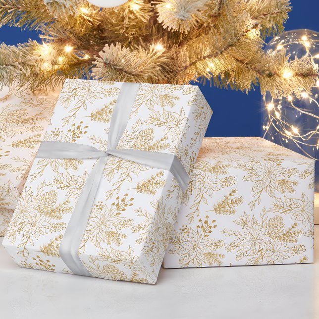 Papel De Presente Floral de Natal da Linha Dourada Elegante (Criador carregado)