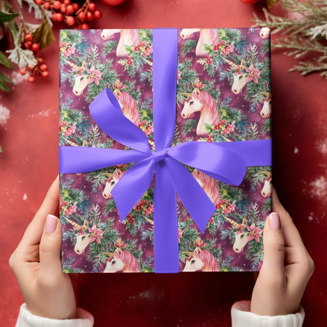 Papel De Presente Floral de Natal de Unicórnio (Criador carregado)