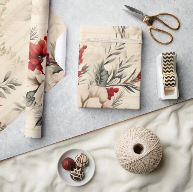 Papel De Presente Floral de Natal Moderno e Verde (Artesanato)