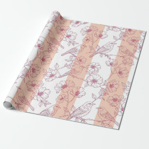 Papel De Presente Floral de Pássaro Vintage com Listra Toile (8)