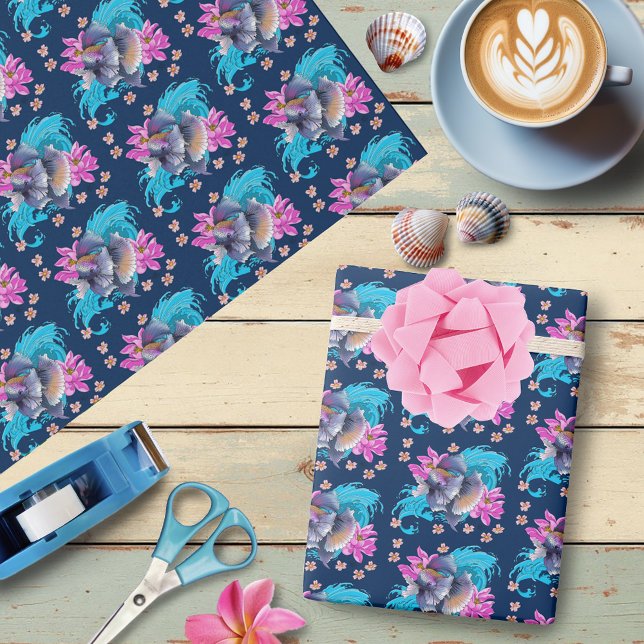 Papel De Presente Floral de Peixes de Combate Siamês (Criador carregado)