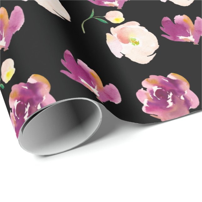 Papel De Presente Floral de Pêssego Negro (Ponta do rolo)