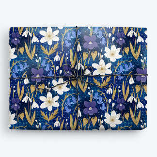 Papel De Presente Floral de Primavera ilustrado com azul mágico