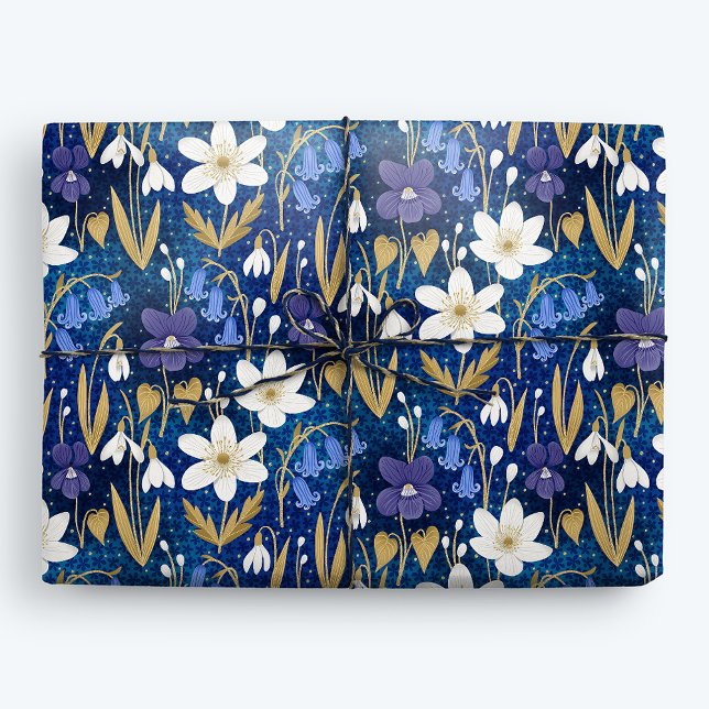 Papel De Presente Floral de Primavera ilustrado com azul mágico (Criador carregado)