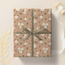 Papel De Presente Floral Delicado Boho Cores Selvagens Bege Marrom