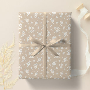 Papel De Presente Floral Delicado Neutro Suave Bege Taupe Desbotado