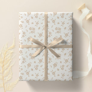Papel De Presente Floral Delicado Neutro Suave Creme Bege Pálido