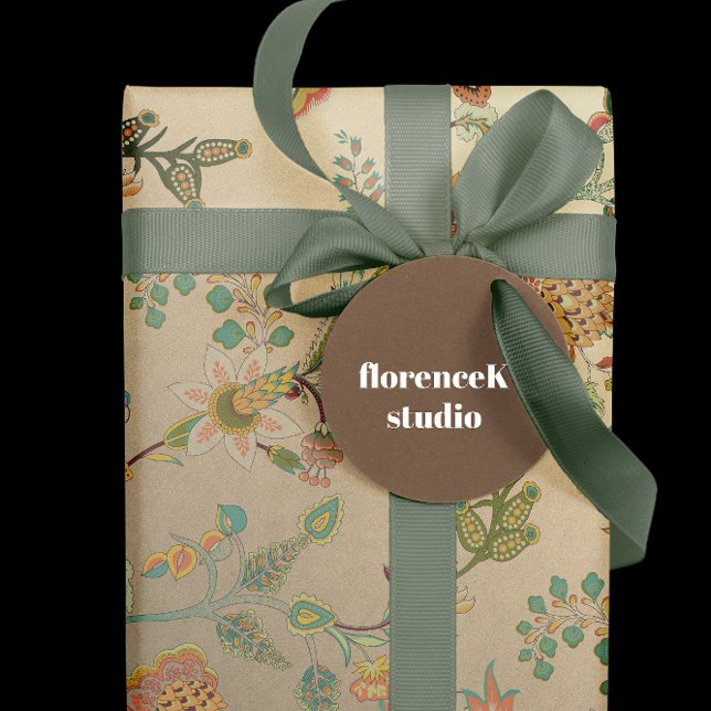 Papel De Presente Floral Delicate Oriental Jardim Dourado Kraft Cali (Floral Delicate Oriental Garden Gold Kraft Cali Wrapping Paper)