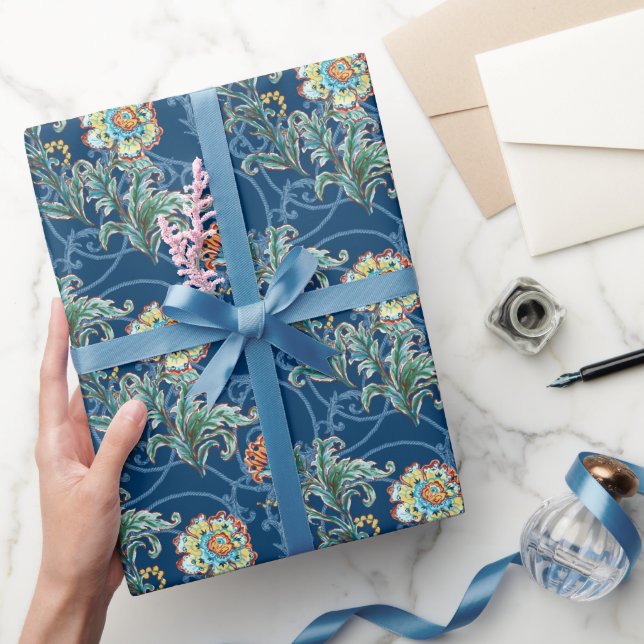 Papel De Presente Floral Dourado Barroco Elegante  (Presentear)