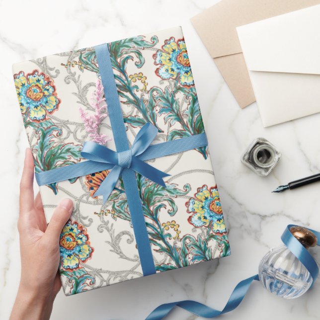 Papel De Presente Floral Dourado Barroco Elegante  (Presentear)