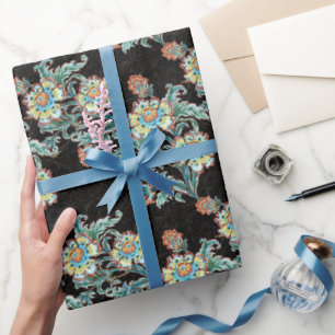 Papel De Presente Floral Dourado Barroco Elegante