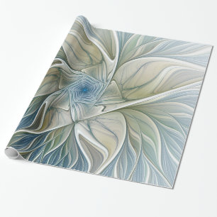 Papel De Presente Floral Dream Pattern Abstrato Blue Khaki Fractal
