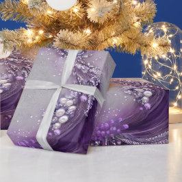 Papel De Presente Floral e Pérola Roxo Elegante