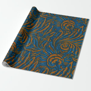 Papel De Presente Floral Elegance Blue & Dourado, Artes e Artesanato