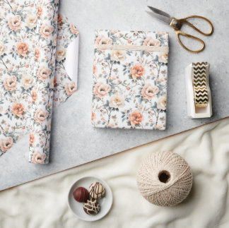 Papel De Presente Floral em Aquarela de Pêssego Sereno