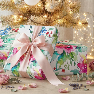 Papel De Presente Floral em Aquarela Elegante – Rosas Rosas Sem Cost