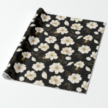 Floral em Ouro Branco sobre Preto