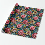 Papel De Presente Floral em relevo<br><div class="desc">Um Papel De Embalagem Floral Colorido De Flores Rosa E Beige Num Fundo Verde Para O Aniversário Ou Para O Dia de as mães</div>