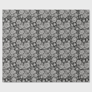 Papel De Presente Floral Escura Preto Cinza Rosas Estética