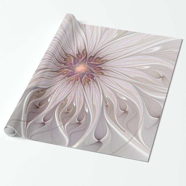 Papel De Presente Floral Fantasy, Abstrato Moderna Flor Pastel (Desenrolado)