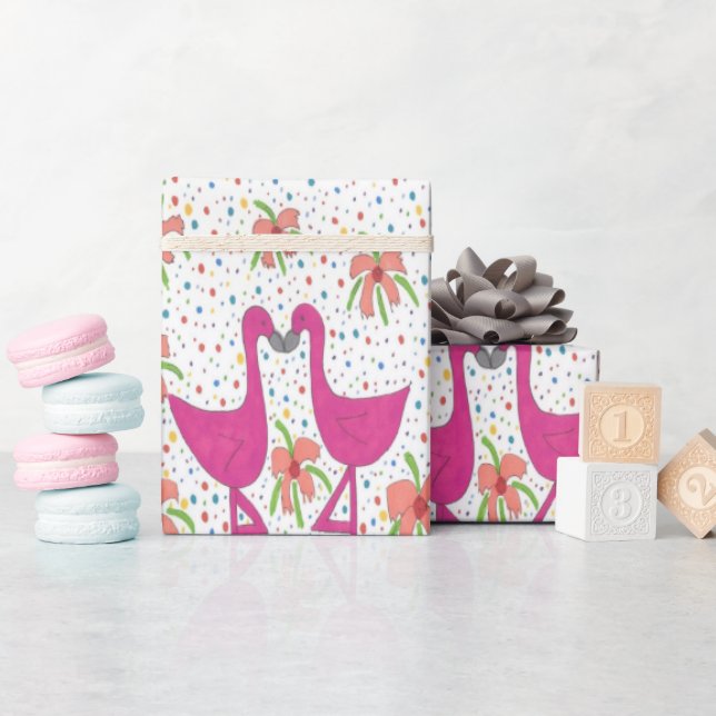 Papel De Presente Floral Flamingo Fiesta (Chá de bebê)
