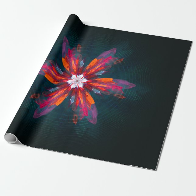 Papel De Presente Floral Flores de Mandala Laranja Vermelho Abstrato (Desenrolado)
