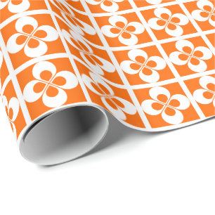 Papel De Presente Floral geométrico branco na laranja