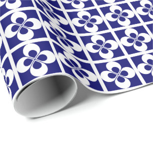Papel De Presente Floral Geométrico Branco no Azul Marinho Escuro