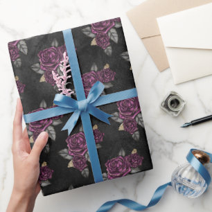 Papel De Presente Floral Gótico Escuro em Aquarela Preta