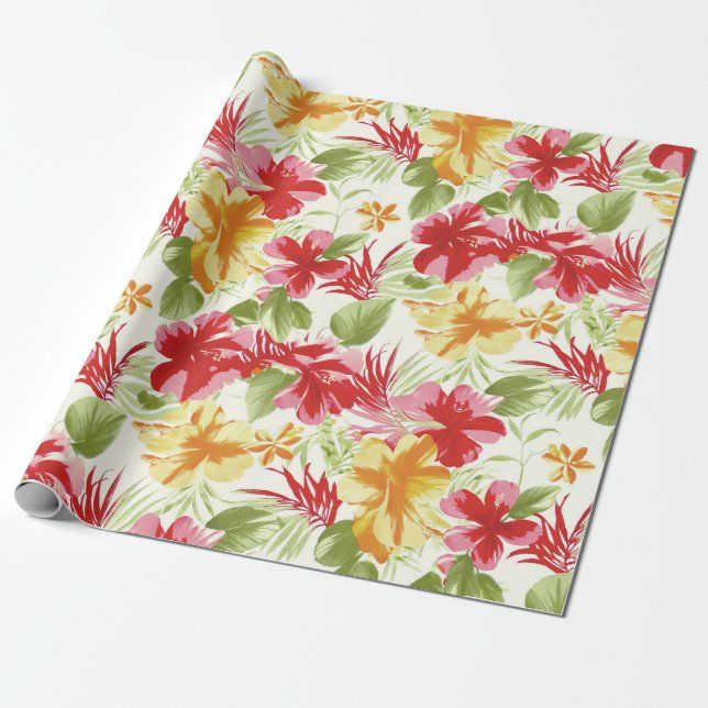 Papel De Presente Floral havaiano do hibiscus tropical (Desenrolado)