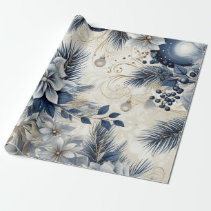 Papel De Presente Floral inspirado na Vintage Azul
