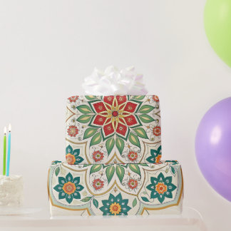 Papel De Presente Floral Islâmico Verde Vermelho Elegante
