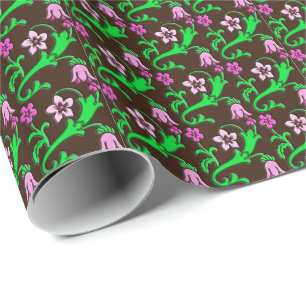 Papel De Presente floral Jacobino - rosa, verde, chocolate
