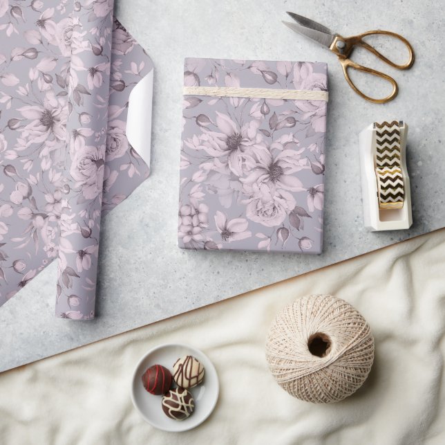 Papel De Presente Floral Lavanda Desbotada (Artesanato)