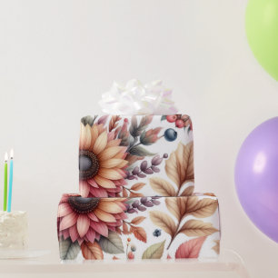 Papel De Presente Floral Mal-humorado Brilhante em Branco