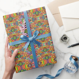 Papel De Presente Floral Mandala Collage Psicedélico