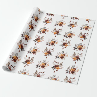 Papel De Presente Floral Marrom e Bege