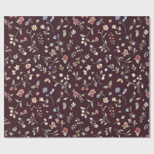 Papel De Presente Floral Natal Botânico Vintage Borgonha