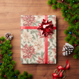 Papel De Presente Floral Natal Vermelho Verde Quente