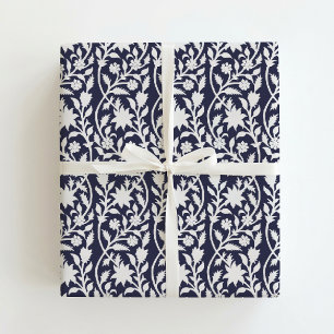 Papel De Presente Floral naval inspirado em impressão de bloco