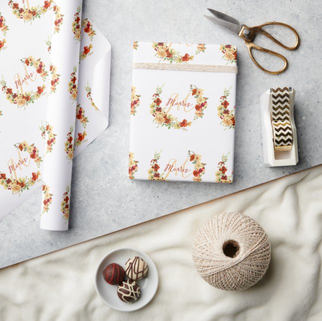 Papel De Presente Floral outonal personalizado (Artesanato)